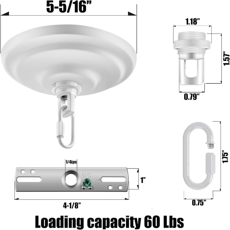 MAYOMAJO 5-5/16 Inch Light Canopy Kit with Heavy Duty, Replacement Cover Plate with Mounting Hardware for Chandelier, Pendant Light, Swag Light, Ceiling Fan, Flower Basket or DIY Projects (White) - Image 2